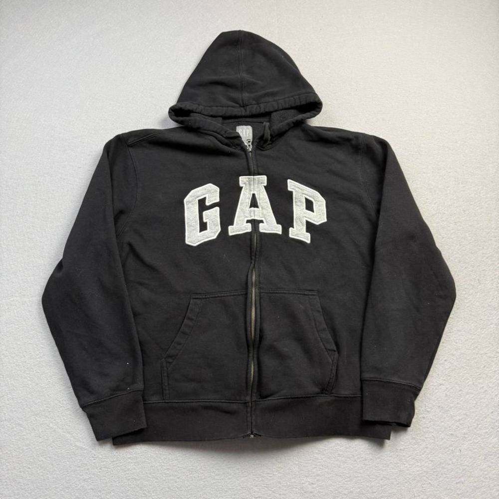 Gap Full Zip Hoodie Black Large Minimal Essential Sweatshirt